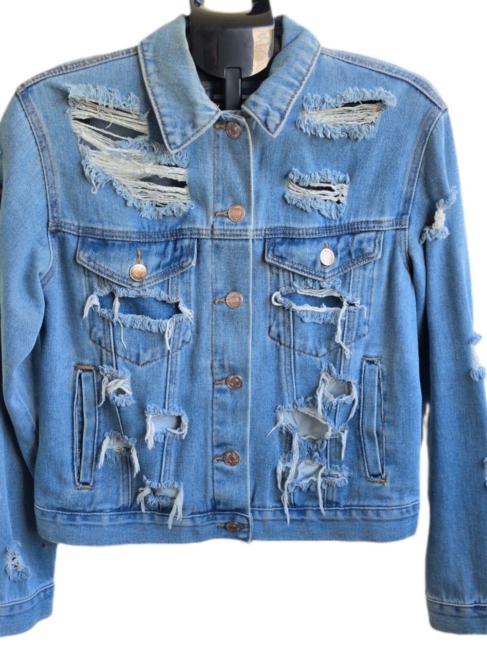 Forever 21 Light Blue Distressed Denim Jacket - Women Size M
